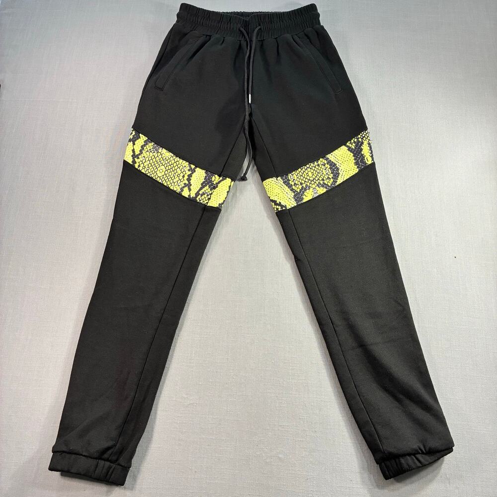 Fashion Nova Snake Print Jogger Sweatpants Black Yellow Women’s Small